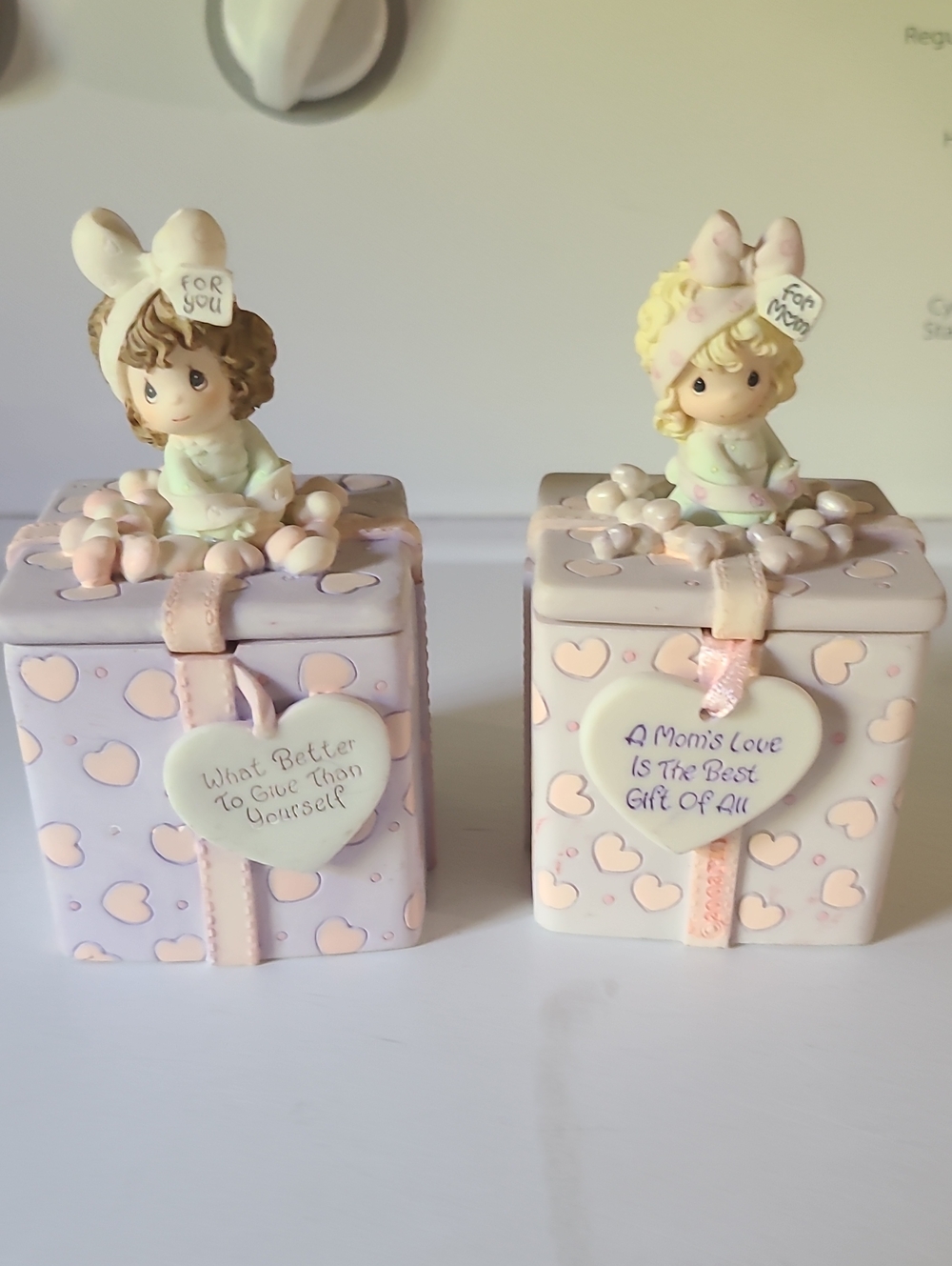 Precious MomentsPastel Pink & Lavender Heart Gift Box Figurines Set Of 2